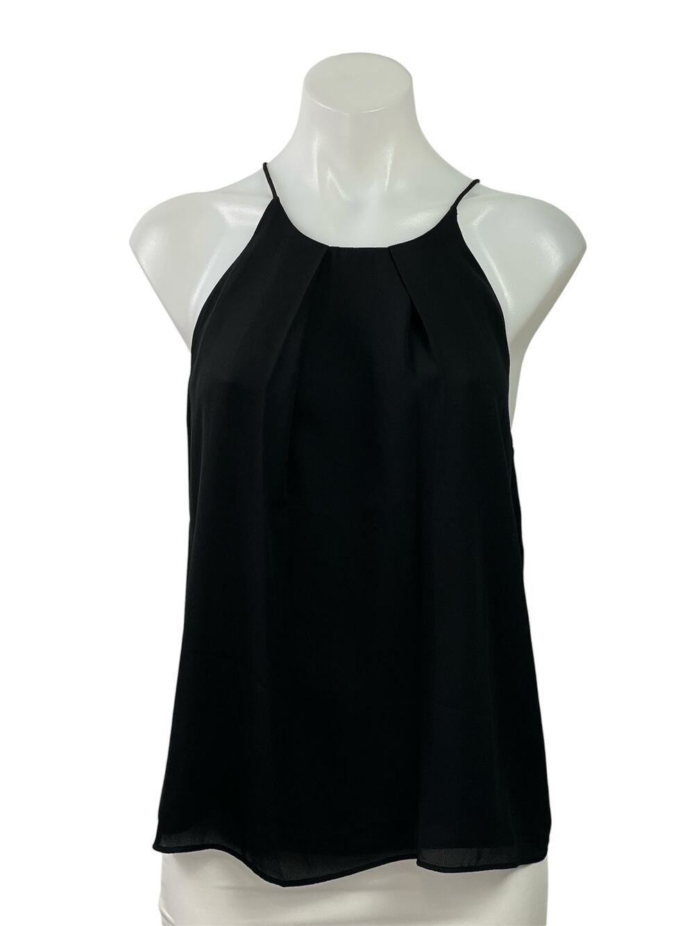 Mango MNG Womens Black Sleveless Pleated Front Raceback Boxy Blouse Top Size XS